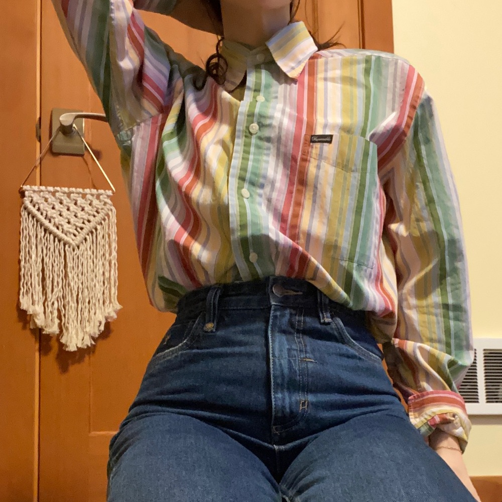 Vintage Faconnable Colorful Striped Button-Down - Picture 6 of 15